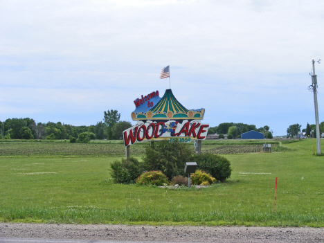 Welcome sign, Wood Lake Minnesota, 2011