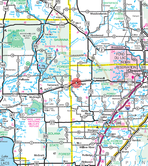 Minnesota State Highway Map of the Wright Minnesota area 