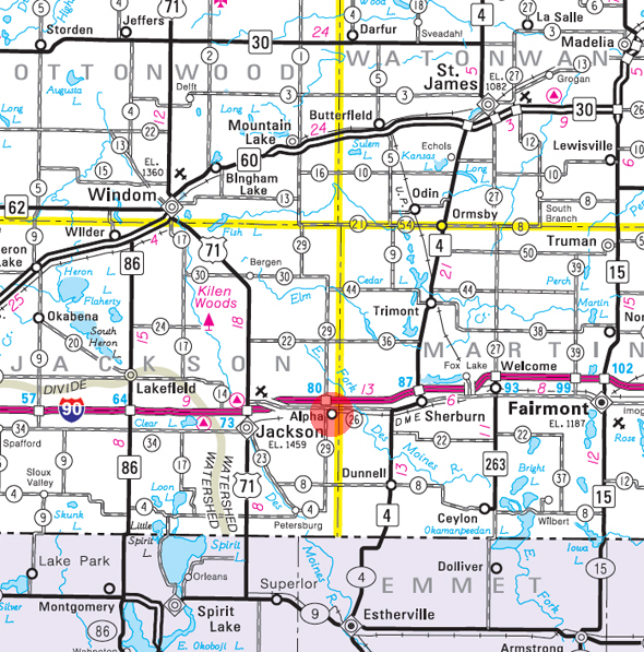 Minnesota State Highway Map of the Alpha Minnesota area
