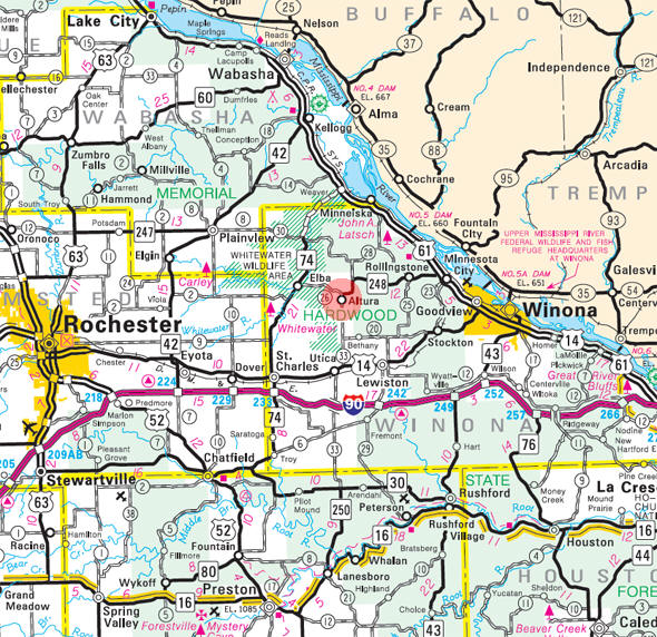 Minnesota State Highway Map of the Altura Minnesota area 