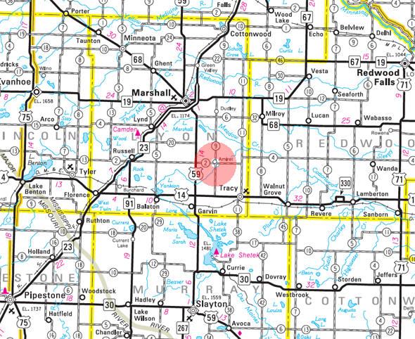 Minnesota State Highway Map of the Amiret Minnesota area