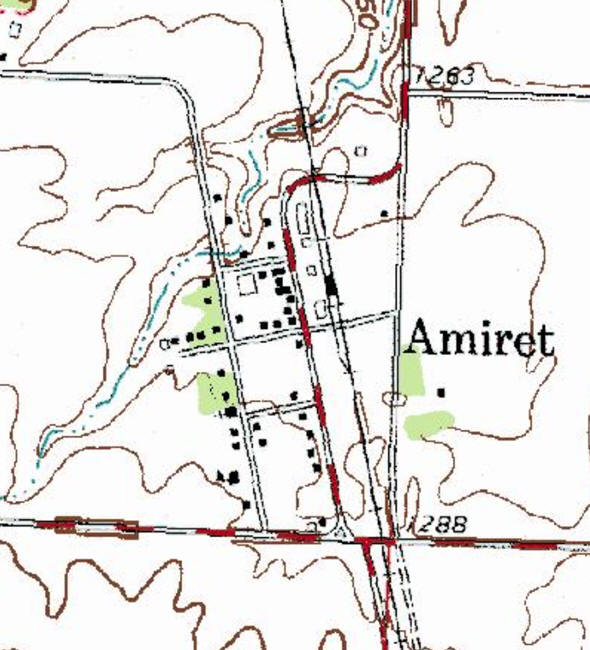 Topographic map of the Amiret Minnesota area