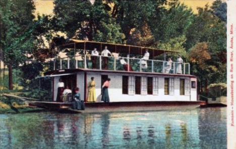 Houseboating on the Rum River, Anoka Minnesota, 1914
