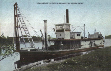 Steamboat on the Mississippi River, Anoka Minnesota, 1910's