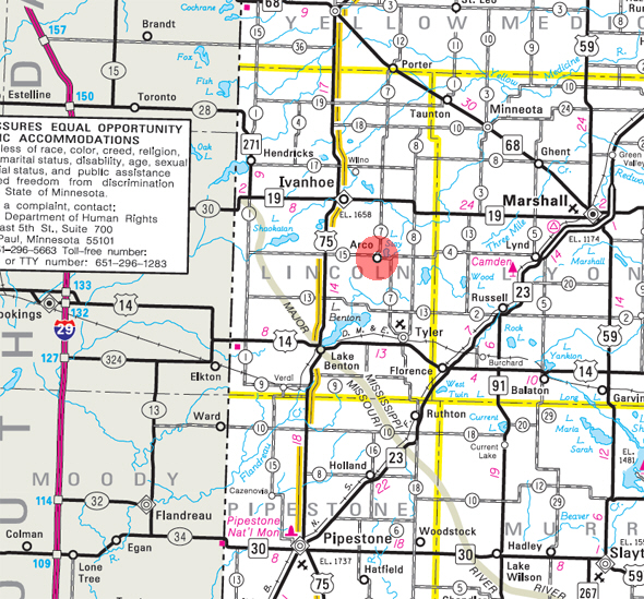 Minnesota State Highway Map of the Arco Minnesota area 