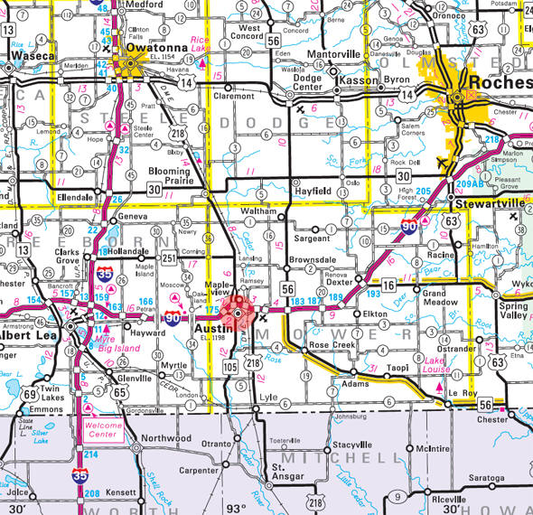 Minnesota State Highway Map of the Austin Minnesota area