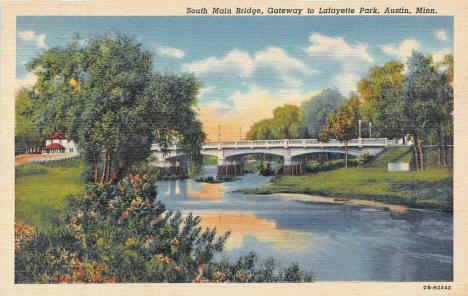 South Main Street Bridge, Gateway to Lafayette Park, Austin Minnesota, 1940