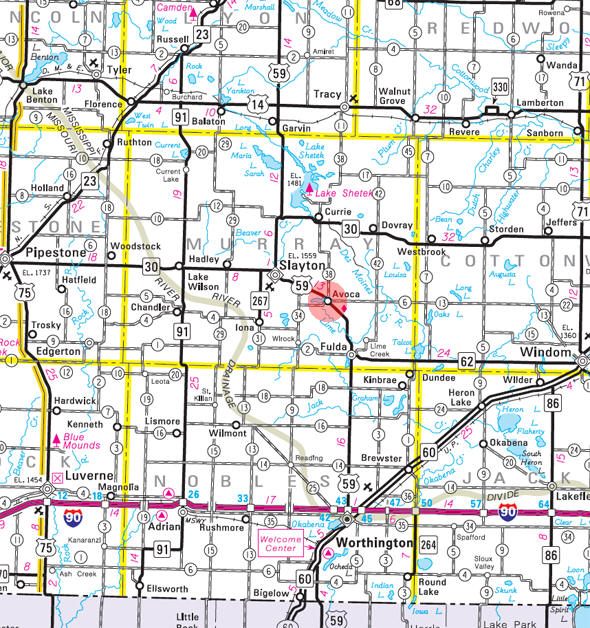 Minnesota State Highway Map of the Avoca Minnesota area