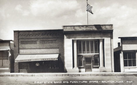 Furniture Store and First State Bank of Balaton Minnesota, 1930's