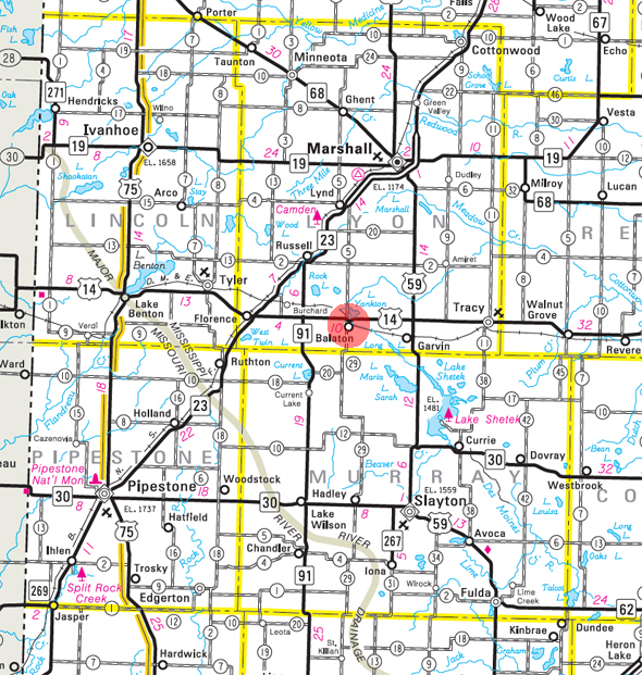 Minnesota State Highway Map of the Balaton Minnesota area