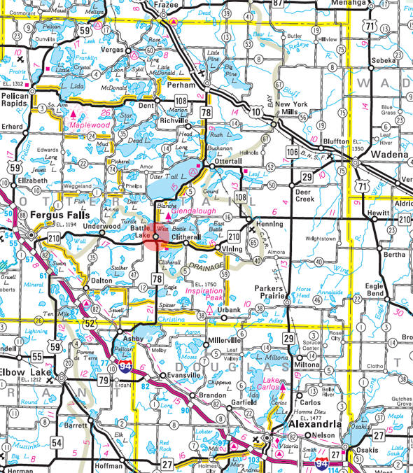 Minnesota State Highway Map of the Battle Lake Minnesota area
