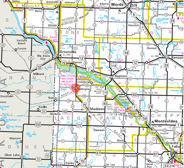 Minnesota State Highway Map of the Bellingham Minnesota area 