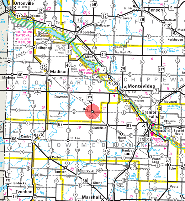 Minnesota State Highway Map of the Boyd Minnesota area 