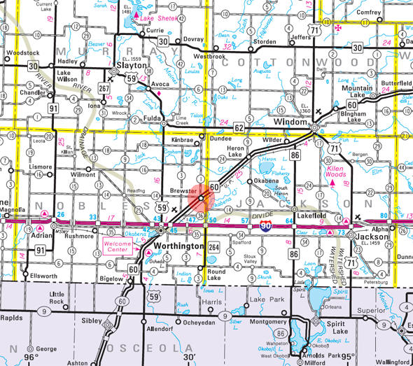 Minnesota State Highway Map of the Brewster Minnesota area