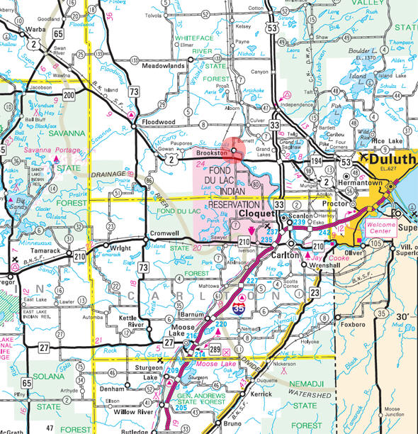 Minnesota State Highway Map of the Brookston Minnesota area 