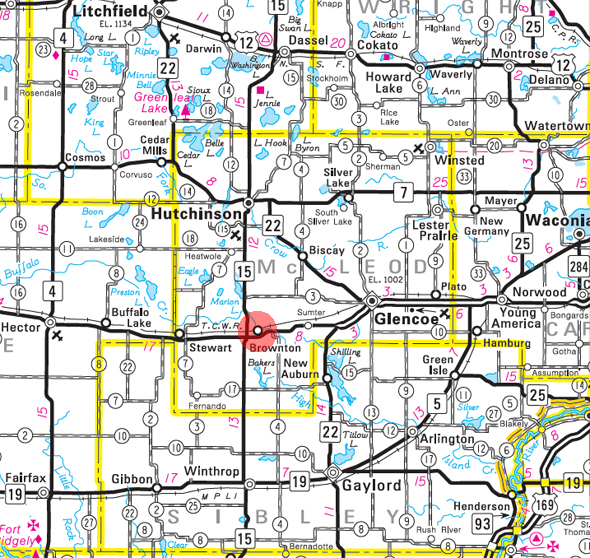 Minnesota State Highway Map of the Brownton Minnesota area 