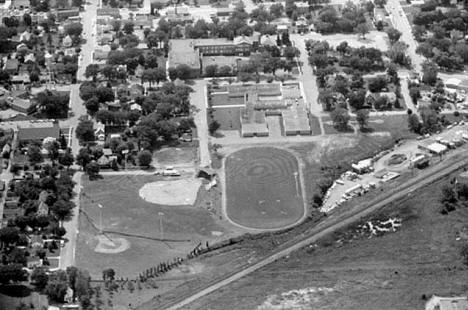Aerial view, school, Buffalo Minnesota, 1969