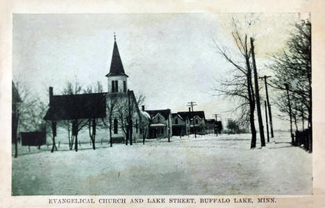 Evangelical Church and Lake Street, Buffalo Lake Minnesota, 1910's