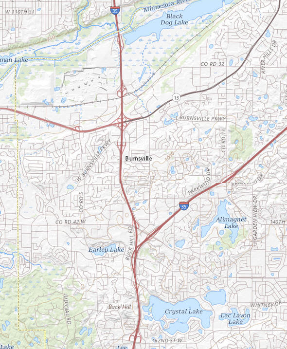 Topographic map of the Burnsville Minnesota area