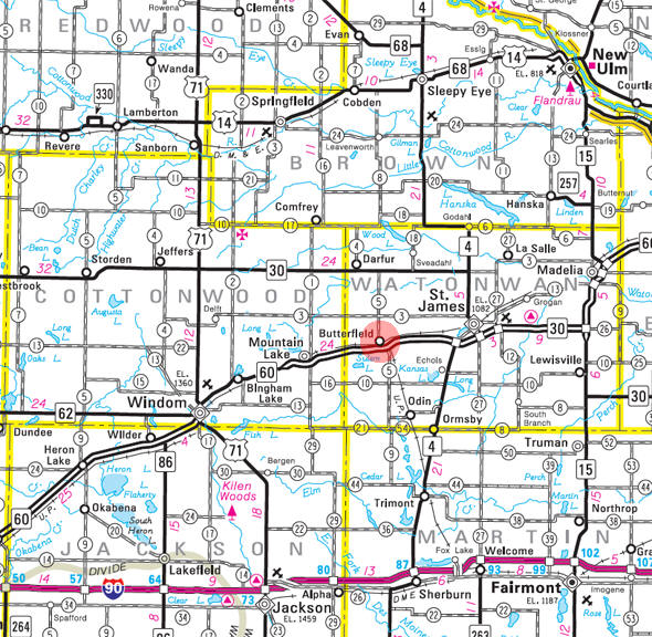 Minnesota State Highway Map of the Butterfield Minnesota area 