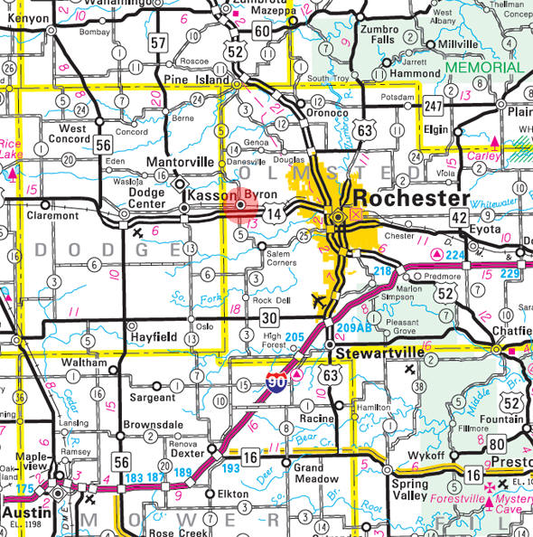 Minnesota State Highway Map of the Byron Minnesota area