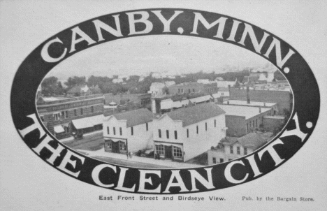Birds eye view of Front Street, Canby Minnesota, 1908