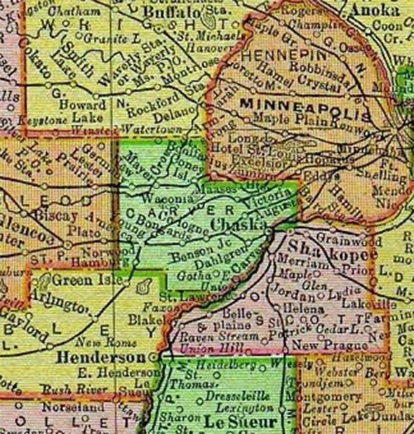 1895 Map of Carver County Minnesota