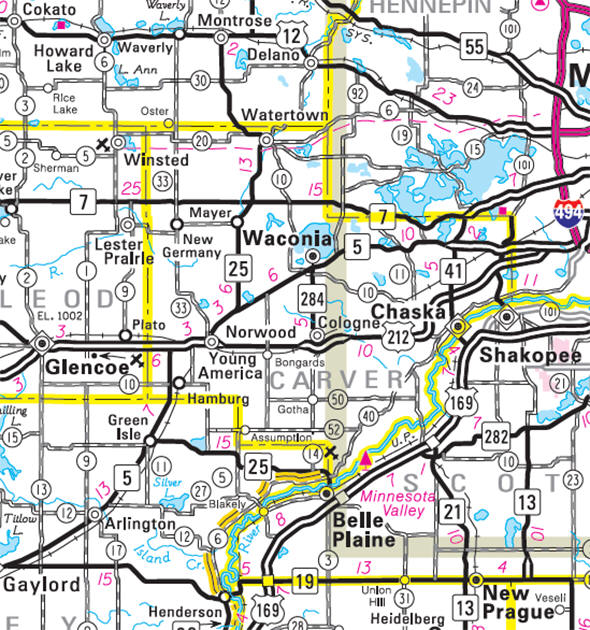 2018 Minnesota DOT highway map of the Carver County Minnesota area