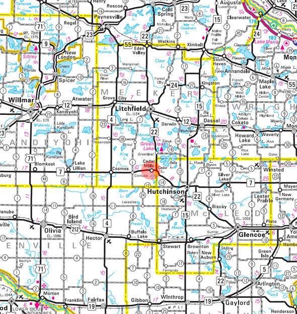 Minnesota State Highway Map of the Cedar Mills Minnesota area 