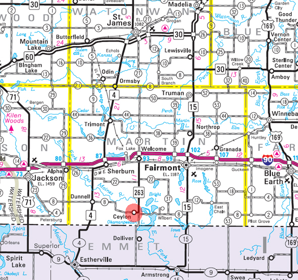 Minnesota State Highway Map of the Ceylon Minnesota area 