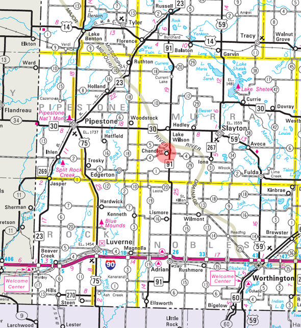 Minnesota State Highway Map of the Chandler Minnesota area