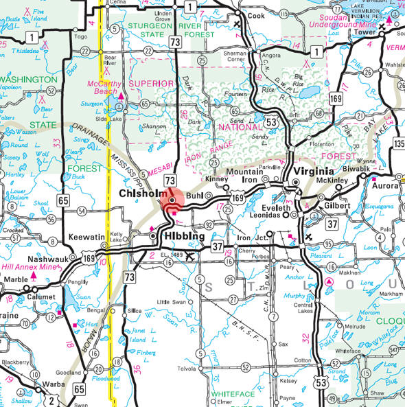 Minnesota State Highway Map of the Chisholm Minnesota area 
