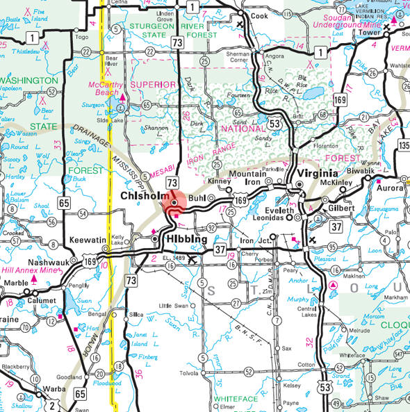 Minnesota State Highway Map of the Chisholm Minnesota area