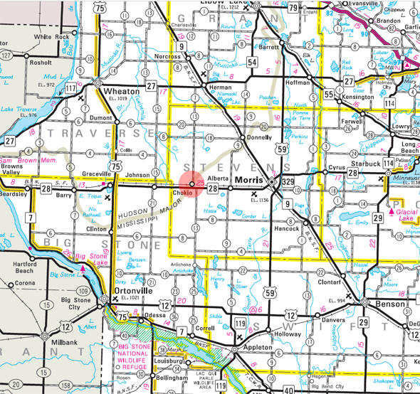 Minnesota State Highway Map of the Chokio Minnesota area 