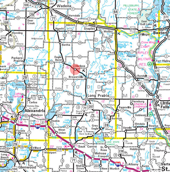 Minnesota State Highway Map of the Clarissa Minnesota area