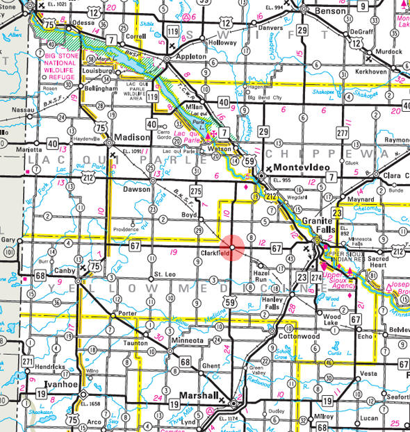 Minnesota State Highway Map of the Clarkfield Minnesota area 