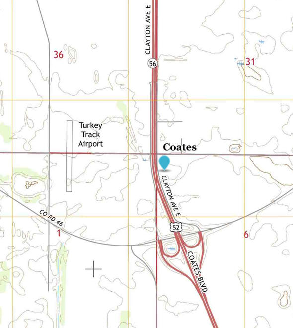 Topographic map of the Coates Minnesota area