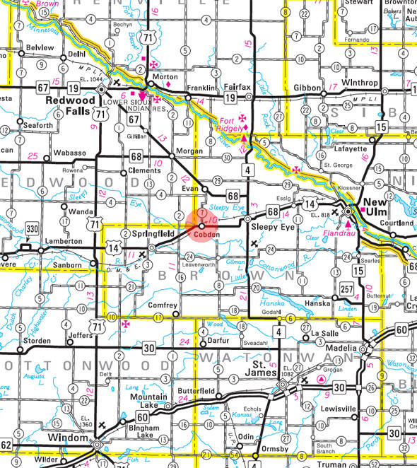 Minnesota State Highway Map of the Cobden Minnesota area 