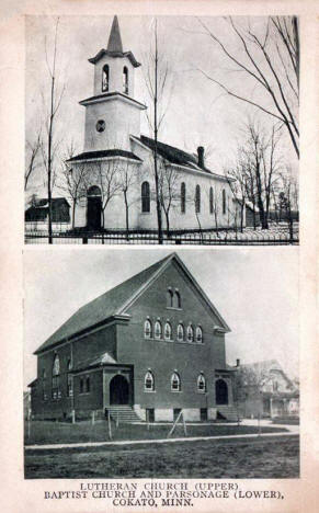 Lutheran and Baptist Churches, Cokato Minnesota, 1910's