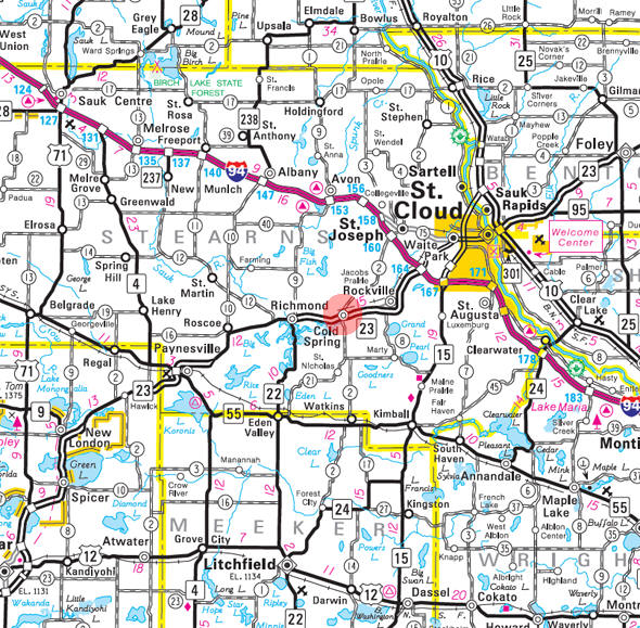 Minnesota State Highway Map of the Cold Spring Minnesota area 