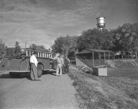 Fire department engines, Cologne Minnesota, 1953