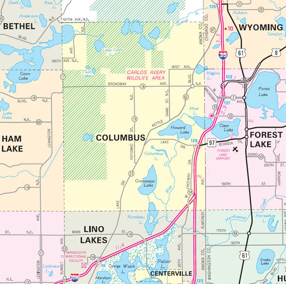 Minnesota State Highway Map of the Columbus Minnesota area 