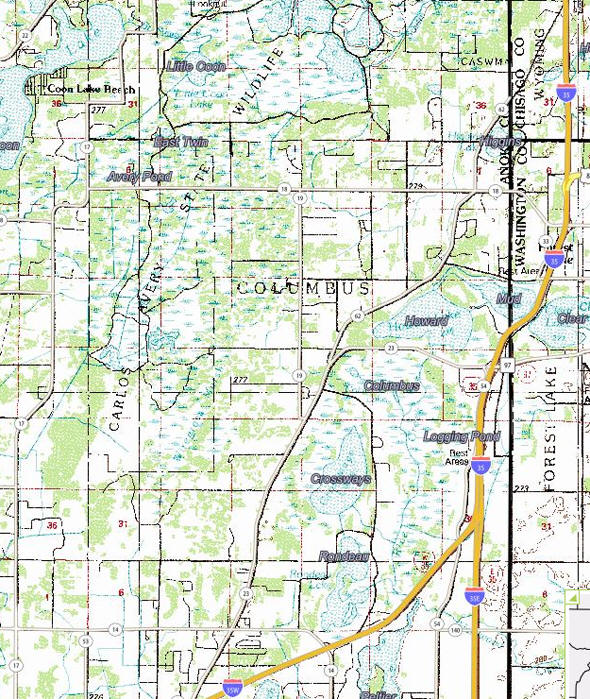 Topographic map of the Columbus Minnesota area