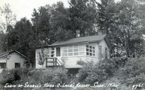 Cabin at Sedell's Head-O-Lakes Resort, Cook Minnesota, 1940's
