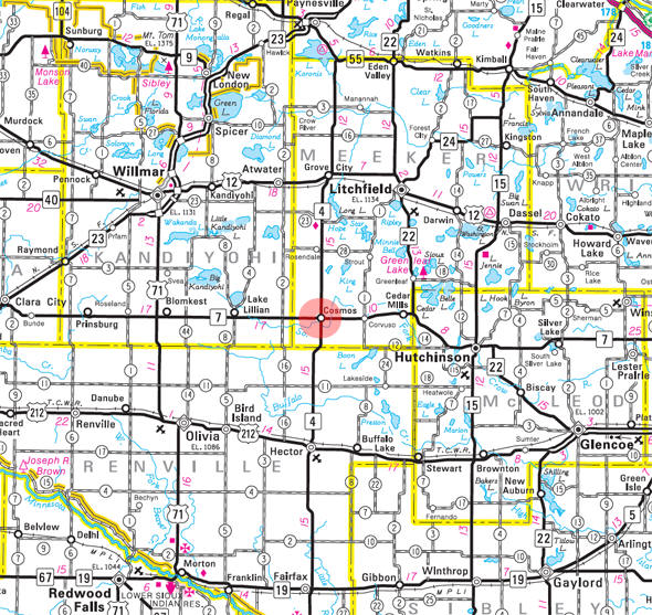 Minnesota State Highway Map of the Cosmos Minnesota area 