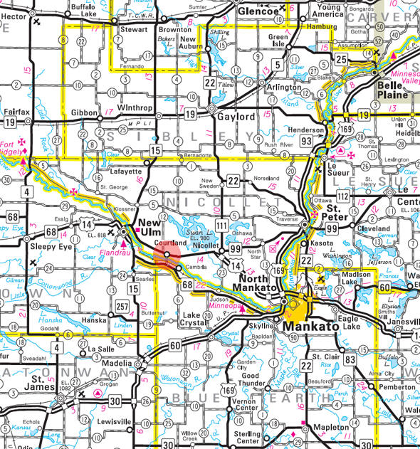 Minnesota State Highway Map of the Courtland Minnesota area