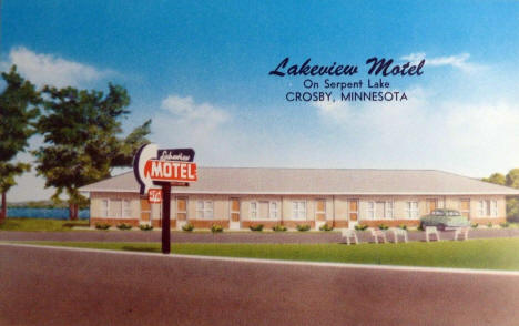 Lakeview Motel on Serpent Lake, Crosby Minnesota, 1950's