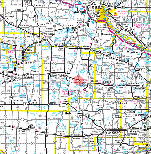 Minnesota State Highway Map of the Darwin Minnesota area 