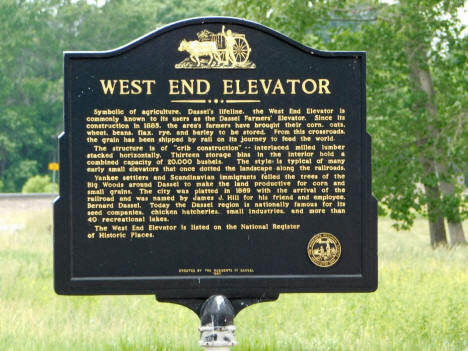 Historical marker at West End Elevator site, Dassel Minnesota, 2020