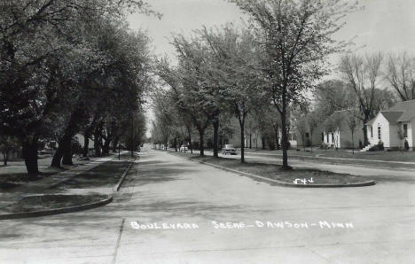 Boulevard scene, Dawson Minnesota, 1950's